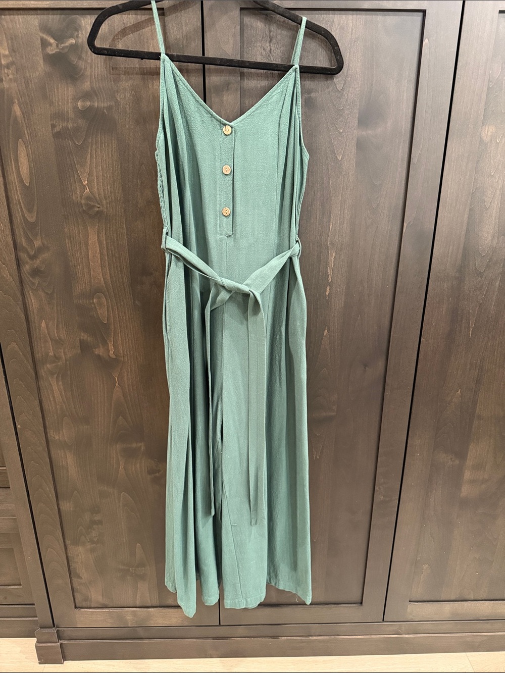 Sage Green Spaghetti Strap Jumpsuit with Tie Waist